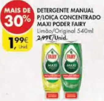 Pingo Doce Detergente Manual P/Loiça Concentrado Maxi Poder Fairy 540ml promoção