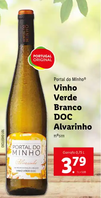 Lidl Portal do Minho Vinho Verde Branco DOC Alvarinho 0,75L promoção