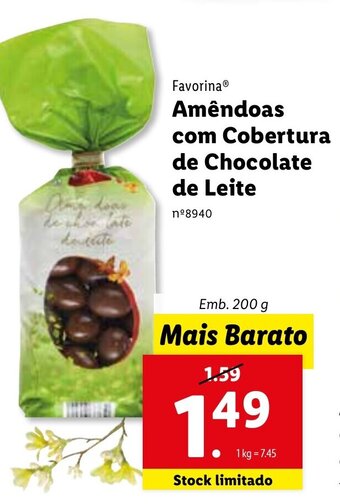 Lidl Favorina Amêndoas com Cobertura de Chocolate de Leite 200g promoção