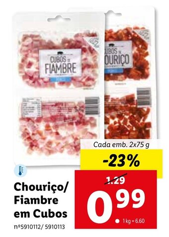 Lidl Chouriço/Fiambre em Cubos 2x75g promoção