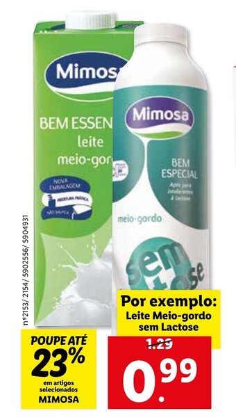 Lidl Mimosa Leite Meio-gordo sem Lactose promoção