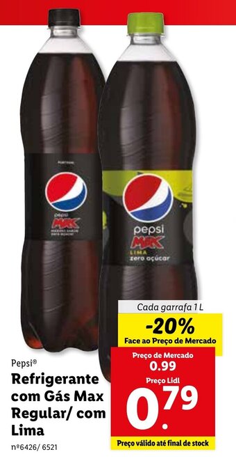Lidl Pepsi Refrigerante com Gás Max Regular/com Lima 1L promoção