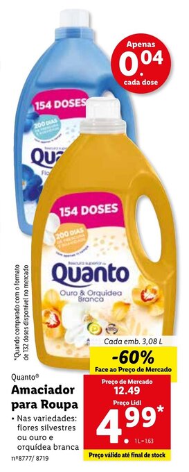 Lidl Quanto Amaciador para Roupa 3,08L promoção