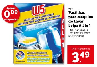 W5 Pastilhas para Máquina de Lavar Loiça All in One 40 pastilhas