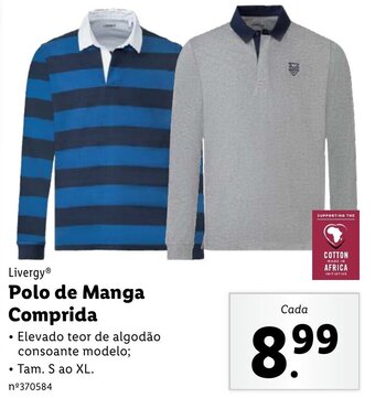 Lidl Livergy Polo de Manga Comprida S ao XL promoção