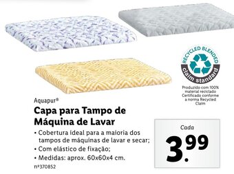 Lidl Aquapur Capa para Tampo de Máquina de Lavar 60x60x4cm promoção