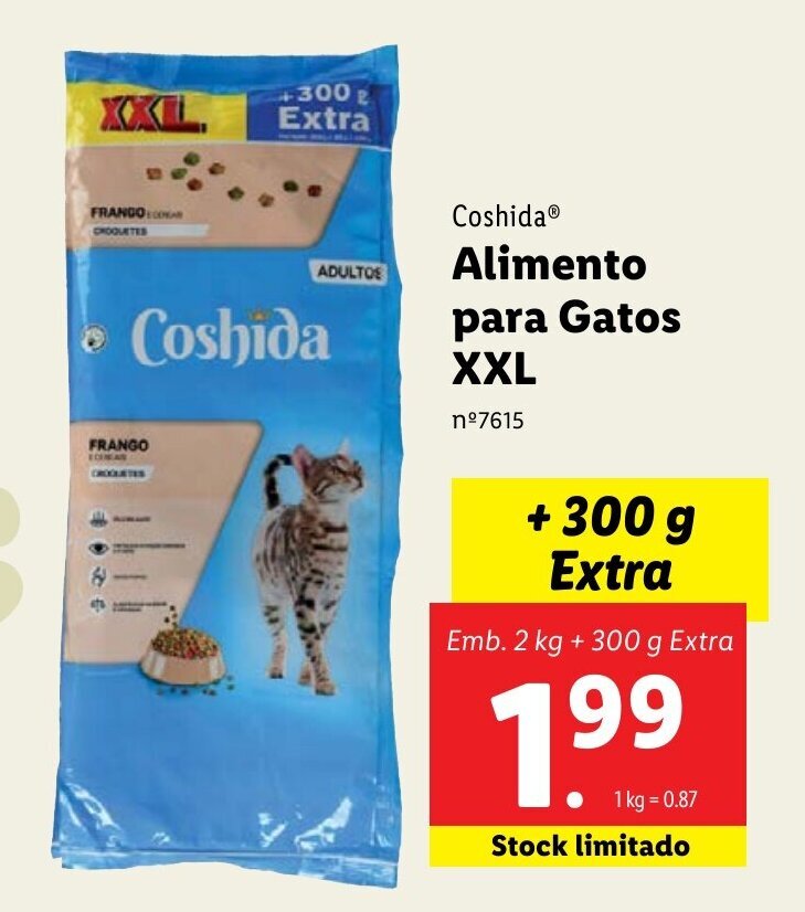 Promoção Coshida Alimento para Gatos XXL 2kg+300g em Lidl