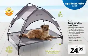 Lidl Zoofari Cama para Cão com Toldo 106x85x75cm 60kg promoção