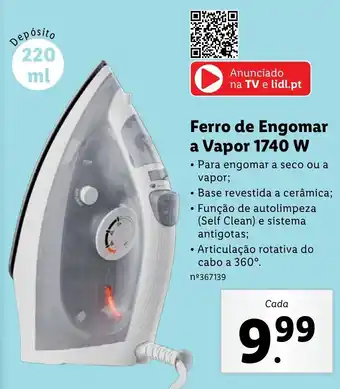 Lidl Ferro de Engomar a Vapor 1740w promoção