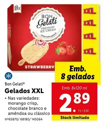 Lidl Bon Gelati Gelados XXL 8x120ml promoção