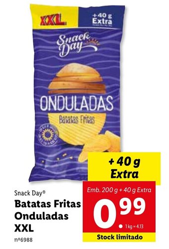 Lidl Snack Day Batatas Fritas Onduladas XXL 200+40g promoção