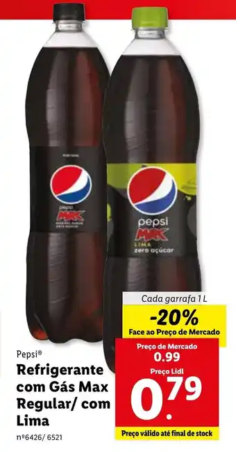 Lidl Pepsi Refrigerante com Gás Max Regular/com Lima 1L promoção
