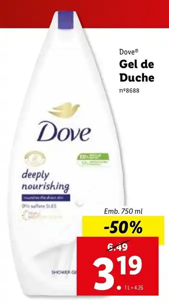 Lidl Dove Gel de Duche 750ml promoção