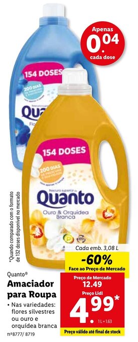Lidl Quanto Amaciador para Roupa 3,08L promoção
