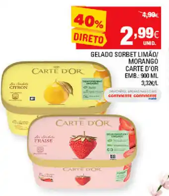 Continente Gelado Sorbet Limão/ Morango Carte D'Or 900ml promoção