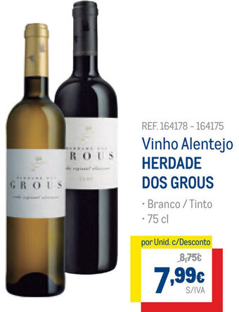 Makro Vinho Alentejo Herdade dos Grous 75cl promoção