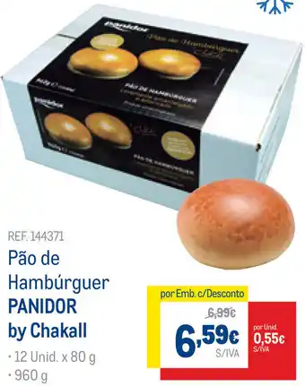 Makro Pão de Hambúrguer Panidor by Chakall 960g promoção