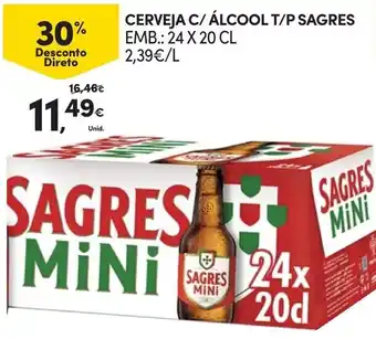 Continente Cerveja c/Álcool Sagres 24x20cl promoção