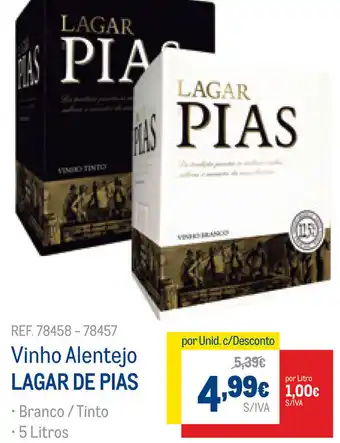 Makro Vinho Alentejo Lagar de Pias 5L promoção