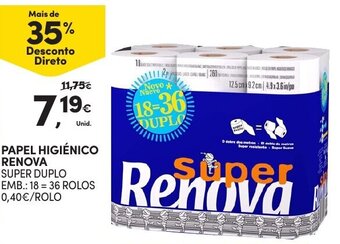 Continente Papel Higiénico Renova 18=36 rolos promoção