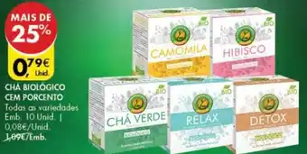 Pingo Doce Chá Biológico cem Porcento 10 Unid promoção