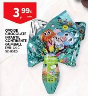 Continente Ovo de Chocolate Infantil Continente Gumball 220g promoção