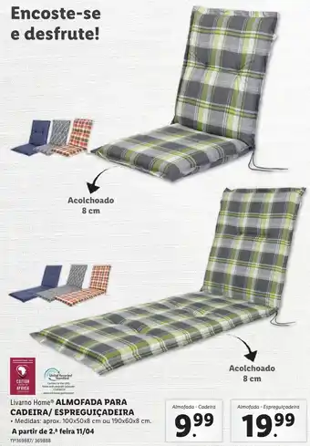 Livarno Home Almofada para Cadeira/Espreguiçadeira 100x50x8cm ou 190x60x8cm