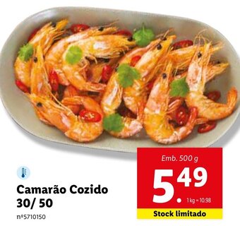 Lidl Camarão Cozido 30/50 500g promoção