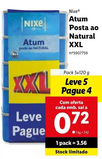 Lidl Nixe Atum Posta ao Natural XXL 5 x 120g promoção