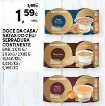 Doce da Casa/Natas do Céu/Serradura Continente 2x75g/90g/85g