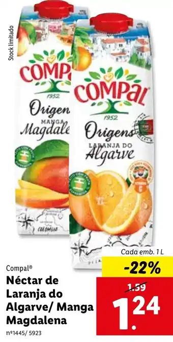 Lidl Compal Néctar de Laranja do Algarve/ Manga Magdalena 1L promoção