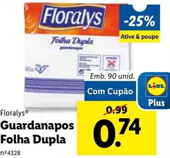 Lidl Floralys Guardanapos FOlha Dupla 90 Unid promoção
