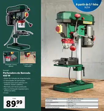 Lidl Parkside Perfuradora de Bancada 400W promoção