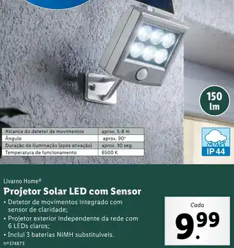 Lidl Livaro Home Projetor Solar LED com Sensor promoção
