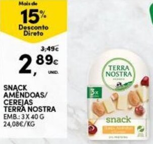 Continente Snack Amêndoas/Cereias Terra Nostra 3 x 40g promoção