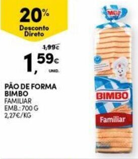 Continente Pão de Forma Bimbo 700g promoção