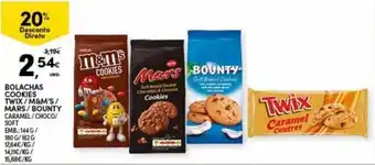 Continente Bolachas Cookies Twix/M&M's/ Mars/Bounty 144g/180g/162g promoção