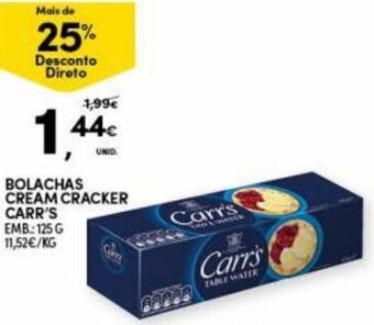 Continente Bolachas Cream Cracker Carr's 125g promoção