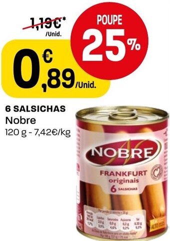 Intermarché 6 Salsichas Nobre 120g promoção