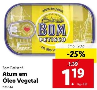 Lidl Bom Petisco Atum em Óleo Vegetal 120g promoção