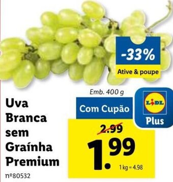 Lidl Uva Branca sem Grainha Premium 400g promoção