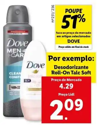 Lidl Dove Desodorizante Roll-On Talc Soft promoção