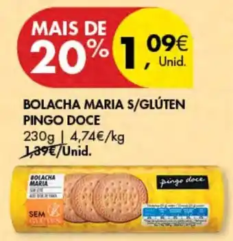 Pingo Doce Bolacha Maria s/Glúten Pingo Doce 230g promoção
