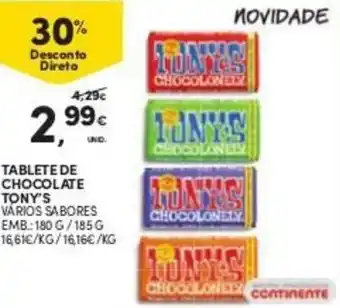 Continente Tablete de Chocolate Tony's 180g/185g promoção