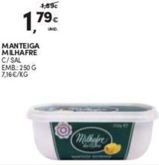 Continente Manteiga Milhafre 250g promoção