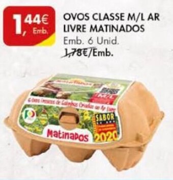 Pingo Doce Ovos Classe M/L Ar Livre Matinados 6 unid promoção