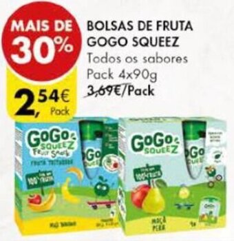 Pingo Doce Bolsas de Fruta Gogo Squeez 4 x 90g promoção