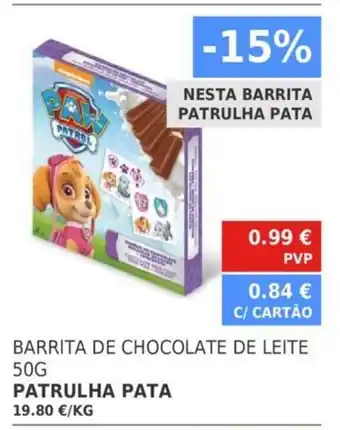 Barrita de Chocolate de Leite 50g Patrulha Pata