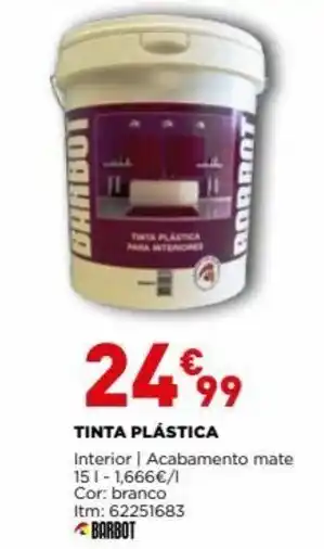 Bricomarché Barbot Tinta Plástica Interior | Acavamento Mate 15L promoção