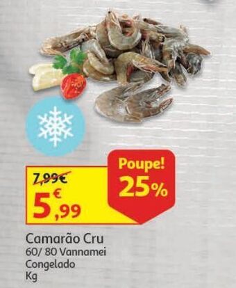 Auchan Camarão cru congelado 60/80:vannamei kg promoção